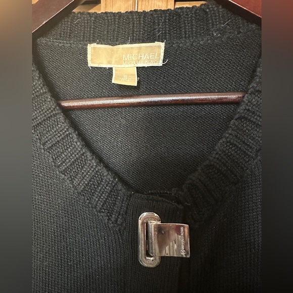 Michael Kors Cardigan Sweater Women's Small Black Ribbed Toggles Wool Blend Top - Picture 2 of 4